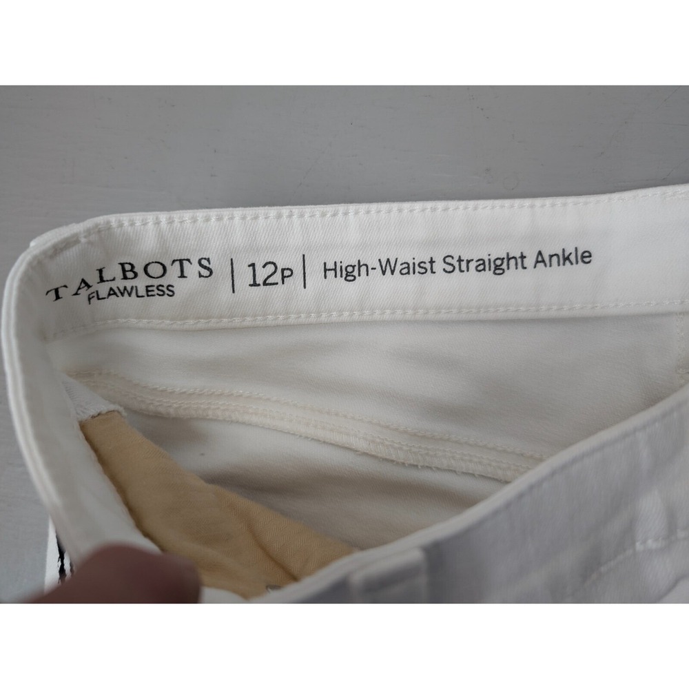 Talbots Flawless Women 12P Highwaist Straight Ankle White Black Trim Capri Pants - Picture 3 of 14